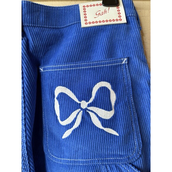 Lisa Says Gah women Dylan Corduroy Jean Pants sz 6 Cobalt Blue with Bows 28" ins - Picture 9 of 11